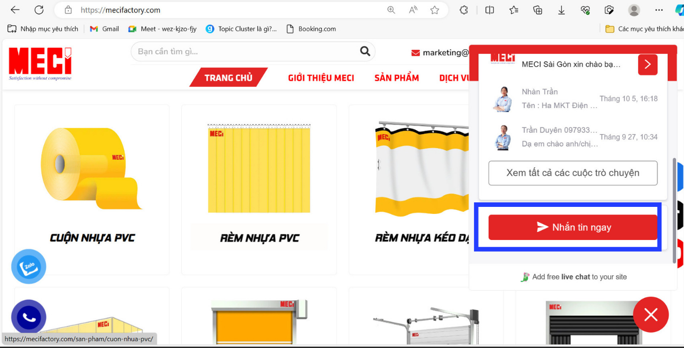 ô vuông màu xanh kẻ xung quanh ô nhắn tin trên website của MECI