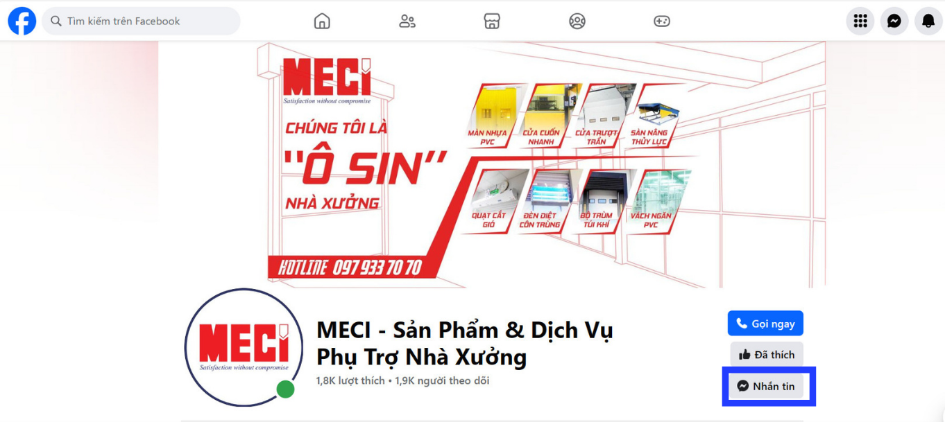 ô vuông màu xanh kẻ xung quanh ô nhắn tin trên fanpage của MECI
