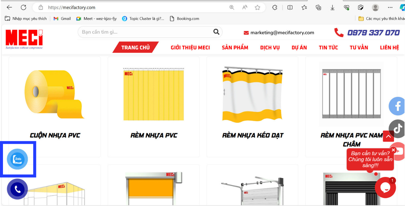 ô vuông màu xanh kẻ xung quanh biểu tượng zalo OA trên website của MECI