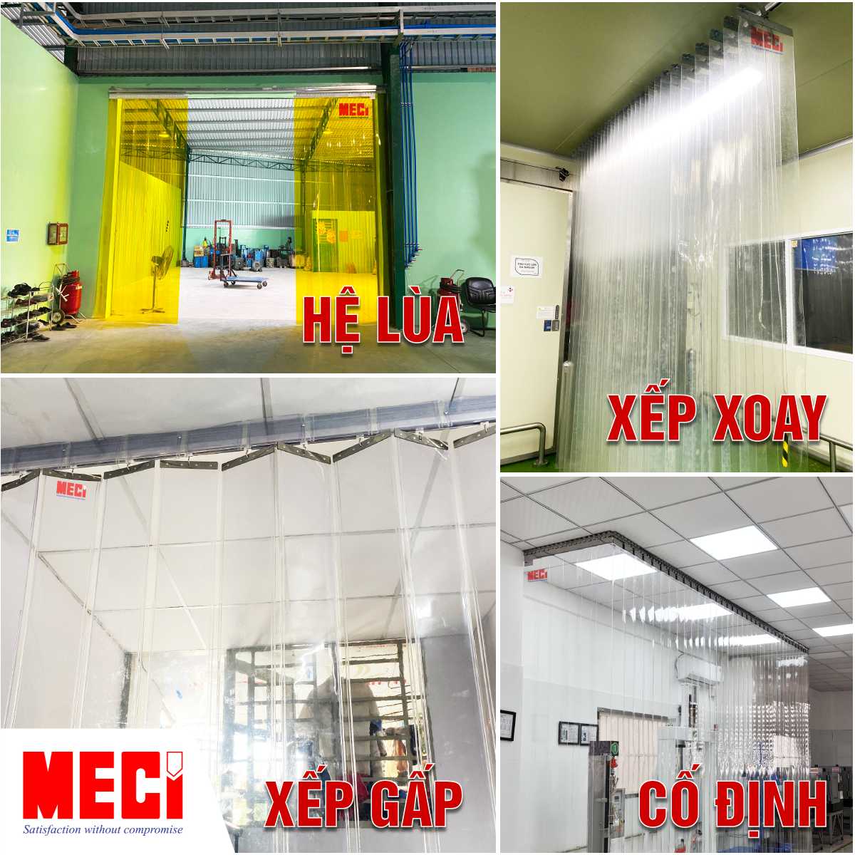 4 ảnh các loại rèm ghép lại: hệ lùa, xếp xoay, xếp gấp, cố định