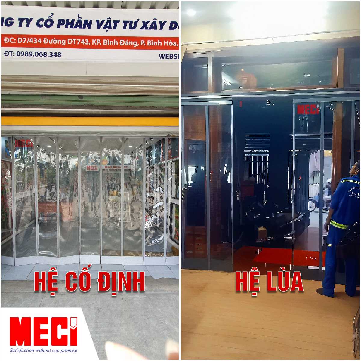 ảnh hai loại rèm hệ lùa và hệ cố định ghép cạnh nhau