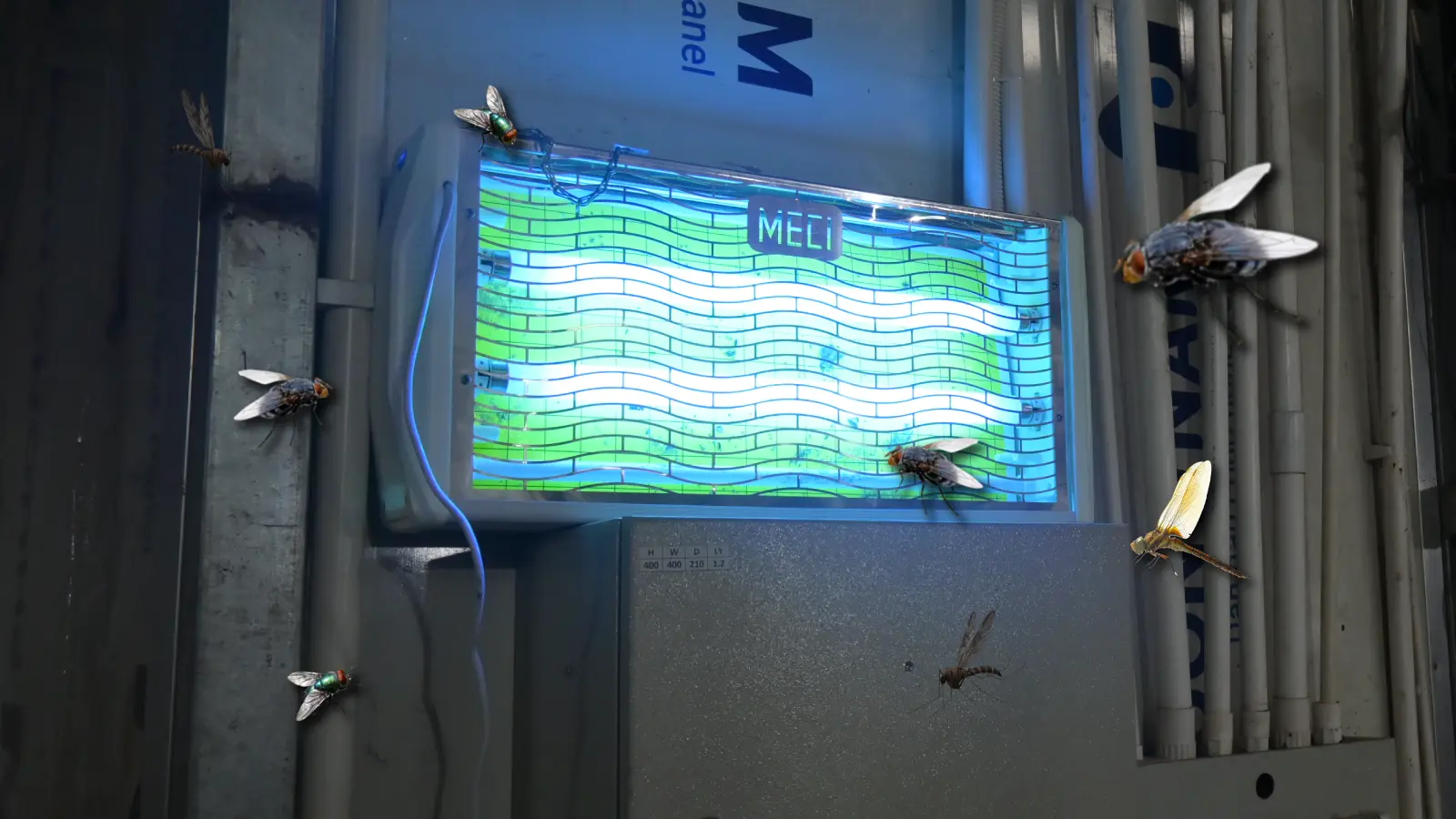 Côn trùng bay xung quang đèn diệt côn trùng tại nhà xưởng