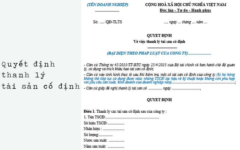 Bản mẫu quyết định thanh lý tài sản nhà xưởng