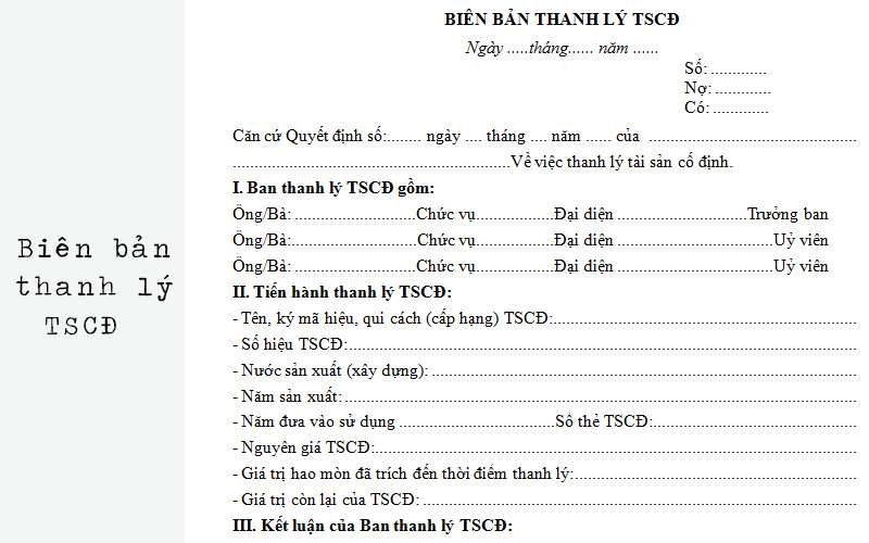 Mẫu biên bản quyết định thanh lý tài sản nhà xưởng