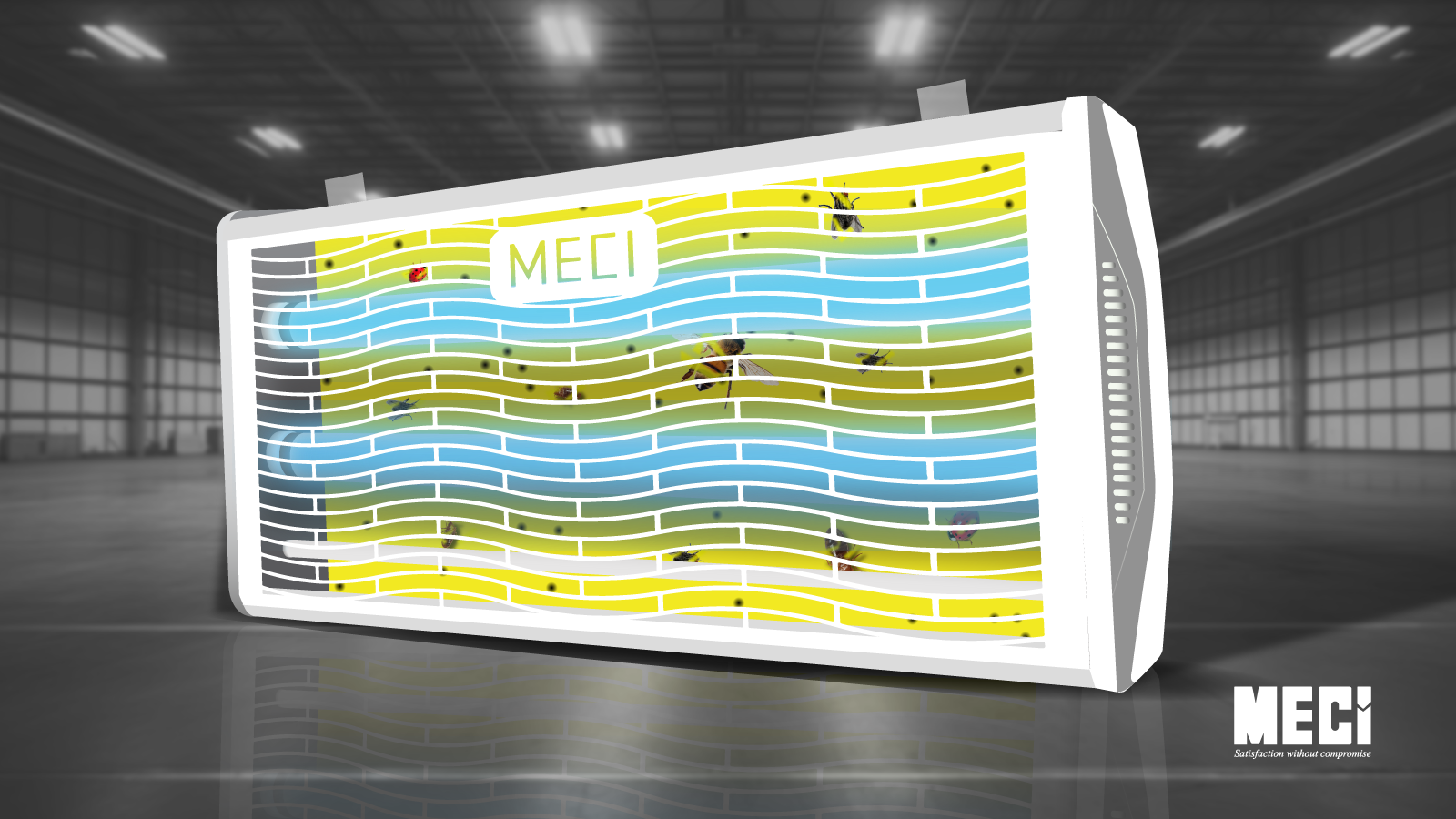 đèn diệt côn trùng keo với nhiều côn trùng bám trên miếng keo màu vàng