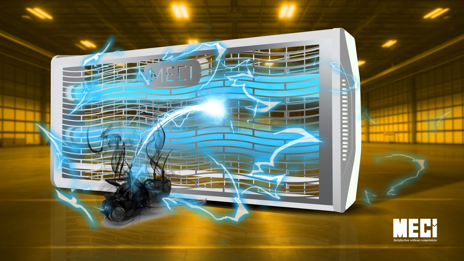 đèn diệt côn trùng lưới điện đang phóng điện khiến 1 con ruồi bị giật điện khét lẹt