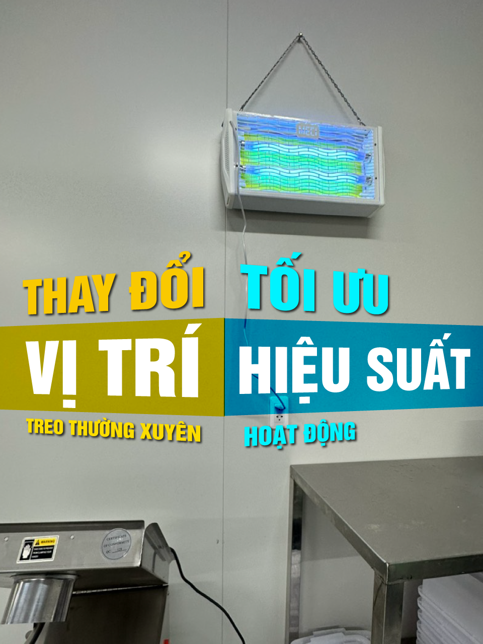 lưu ý khi sử dụng đèn bẫy côn trùng là thường xuyên thay đổi vị trí treo