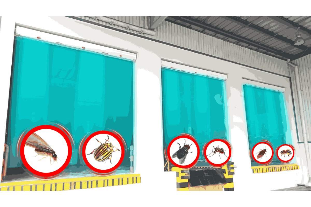 hình ảnh một người kéo xe hàng đi qua lối ra vào, phía trên lối đi có lắp quạt cắt gió