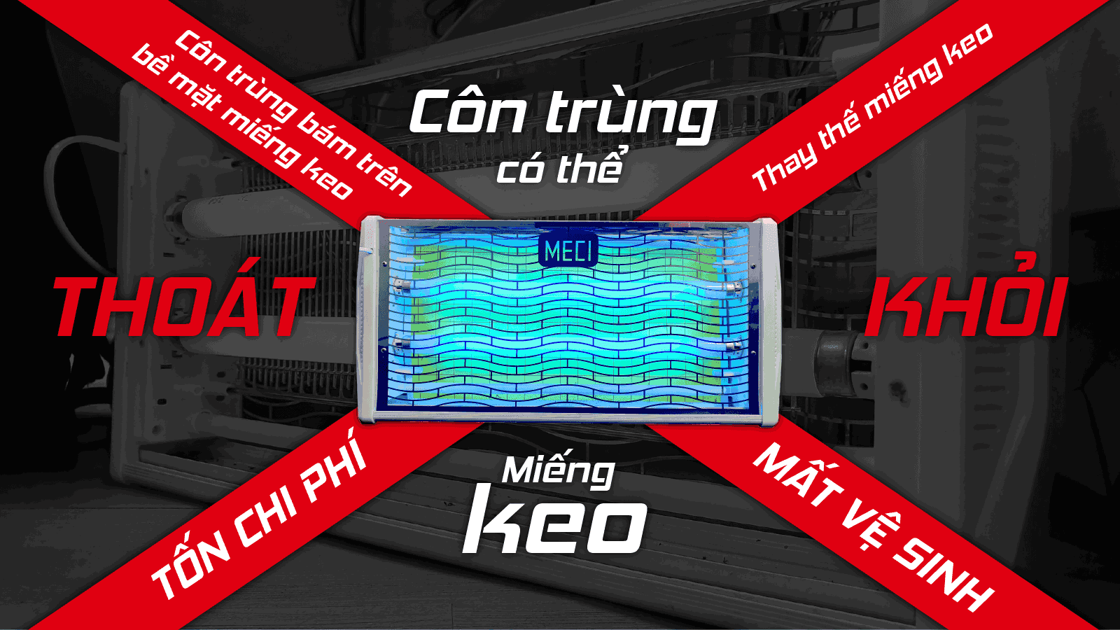 điền diệt côn trùng keo dán tách nền xung quanh là text thể hiện nhược điểm của đèn
