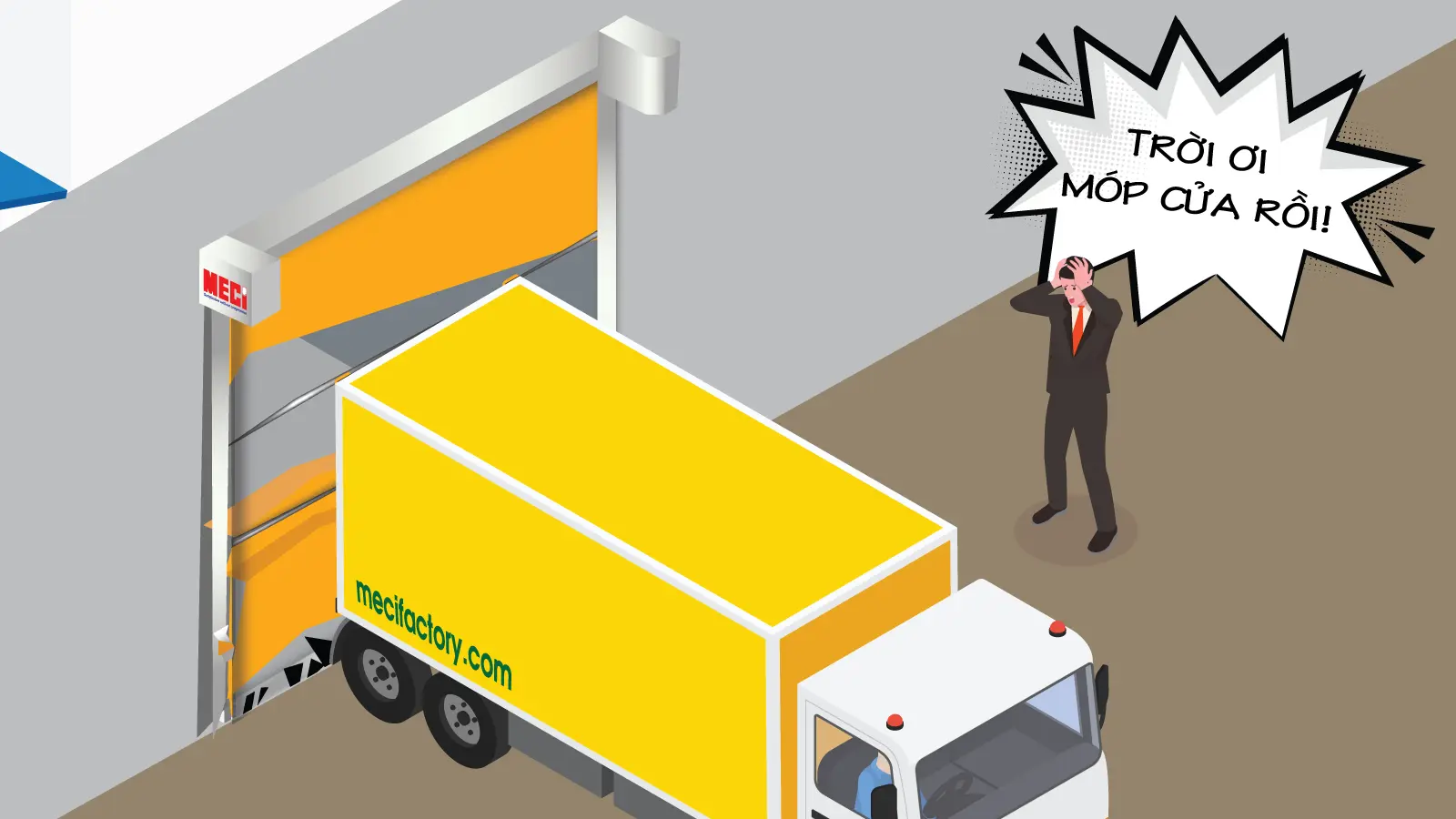 Xe tông và cửa cuốn nhanh tiêu chuẩn bị móp.