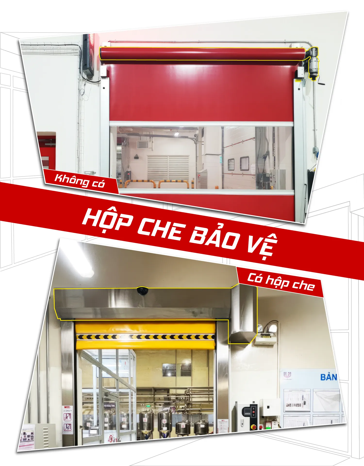 so sánh cửa cuốn nhanh MECI có hộp che bảo vệ còn đơn vị giá rẻ thì không