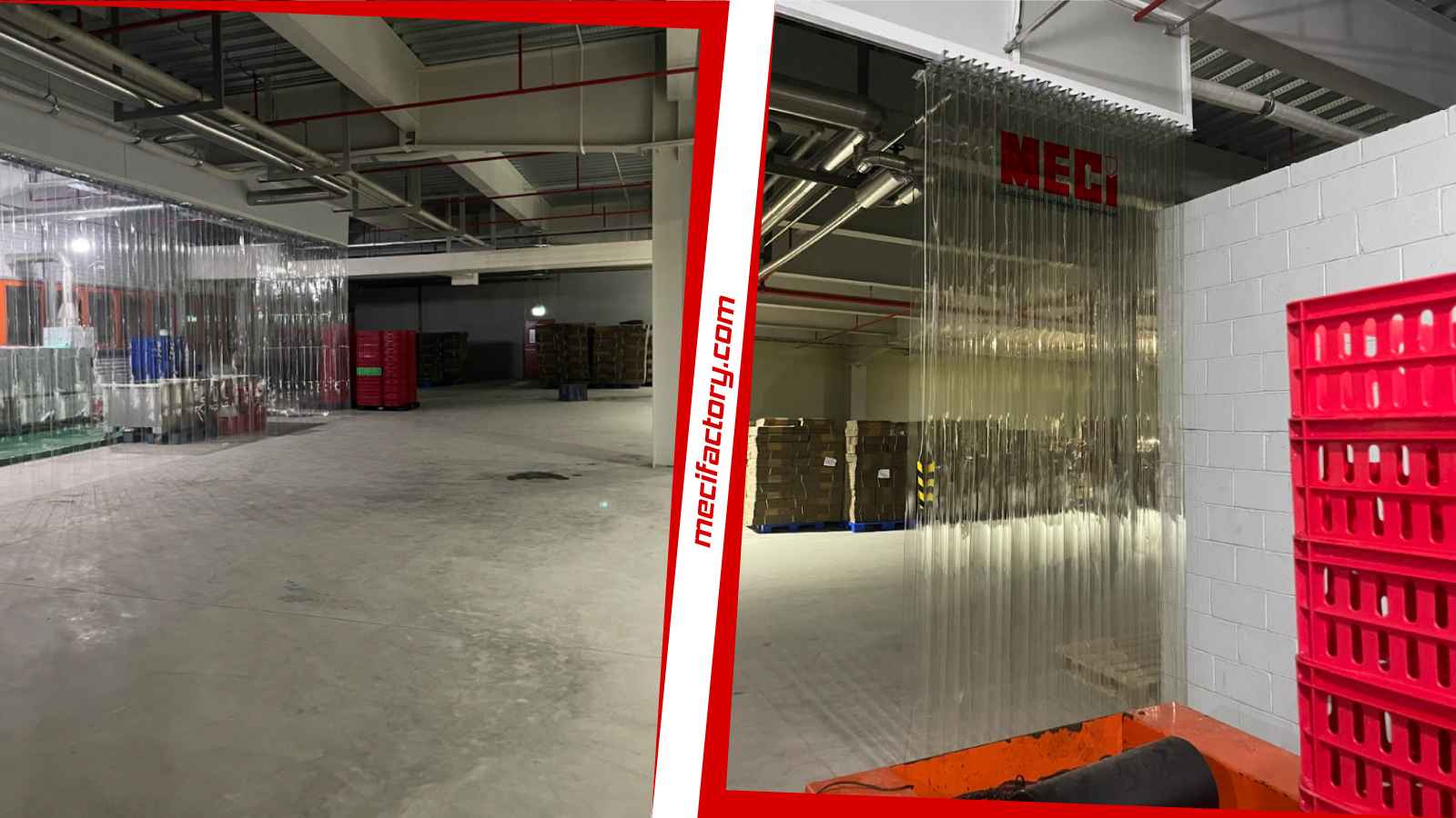 Rèm nhựa PVC trắng trong xếp xoay ngăn khu vực sản xuất và nhà kho