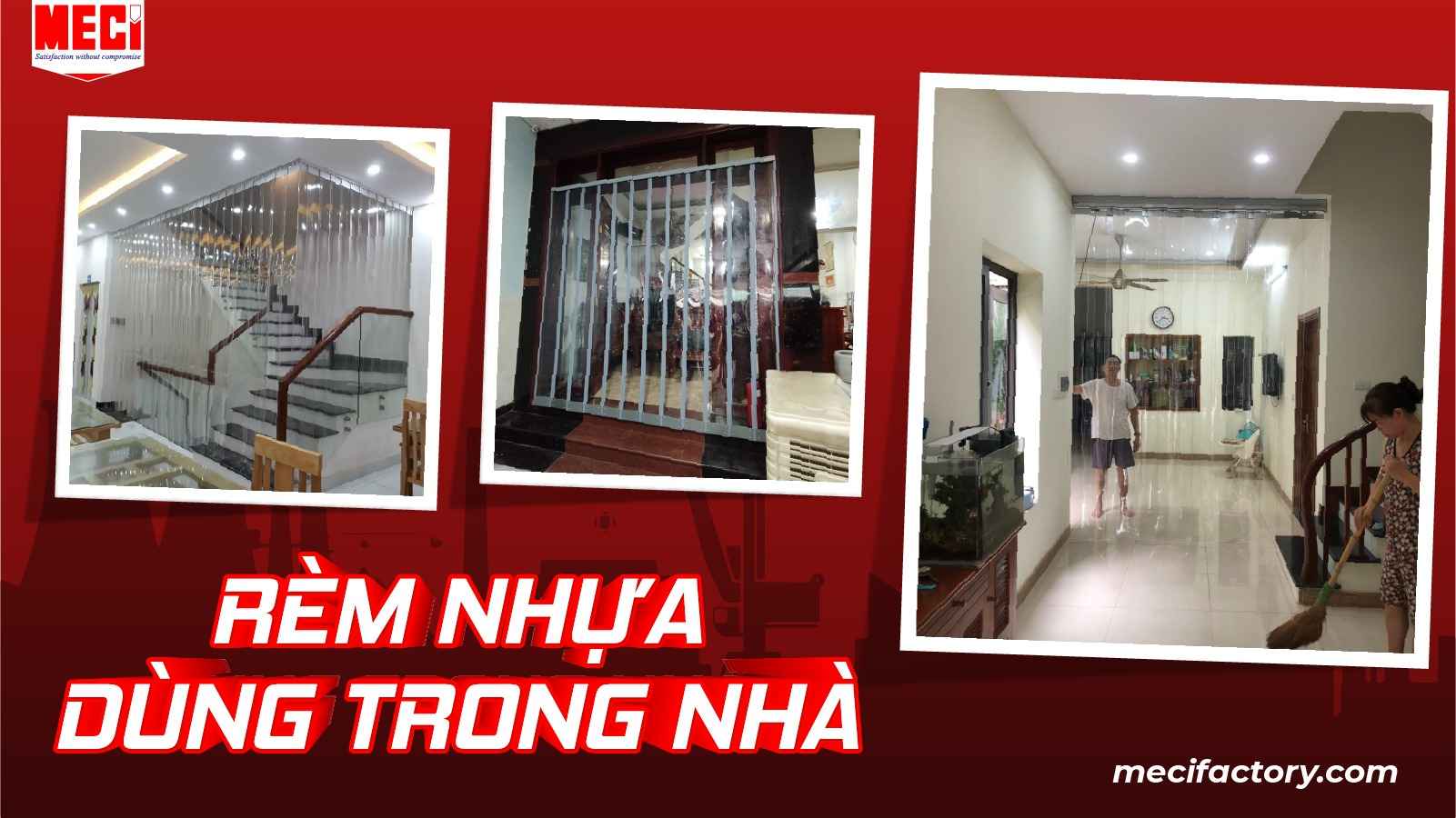 Ảnh bìa bài web rèm nhựa dùng trong nhà, cói 3 hình rèm nhựa đang sử dụng trong nhà