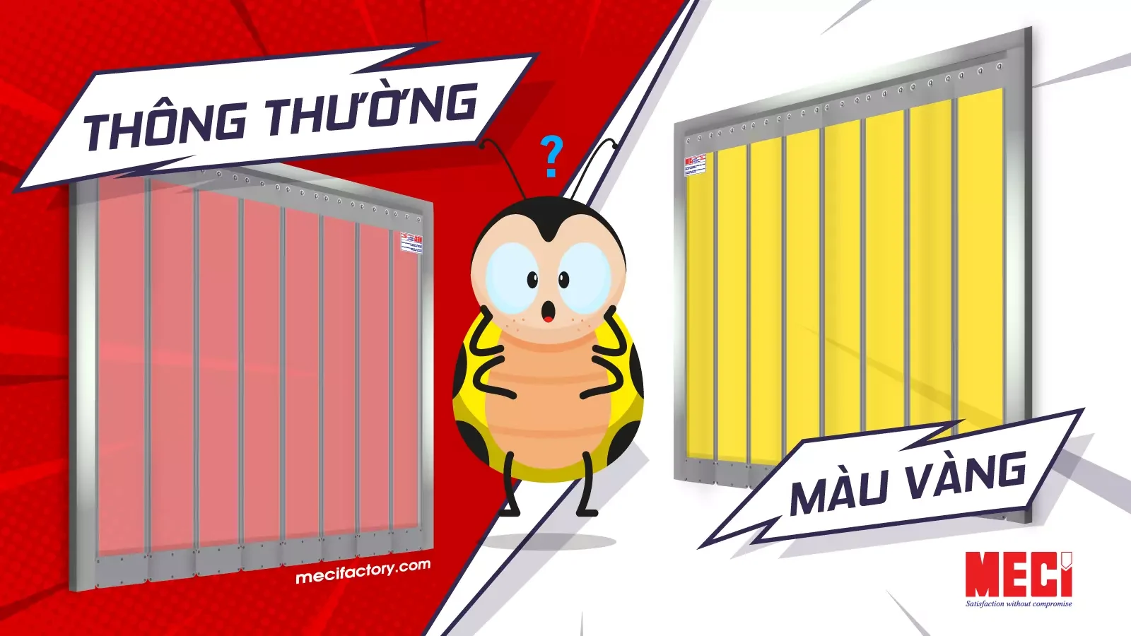 Ảnh bìa so sánh khả năng ngăn côn trùng giữa rèm nam châm vàng và bình thường