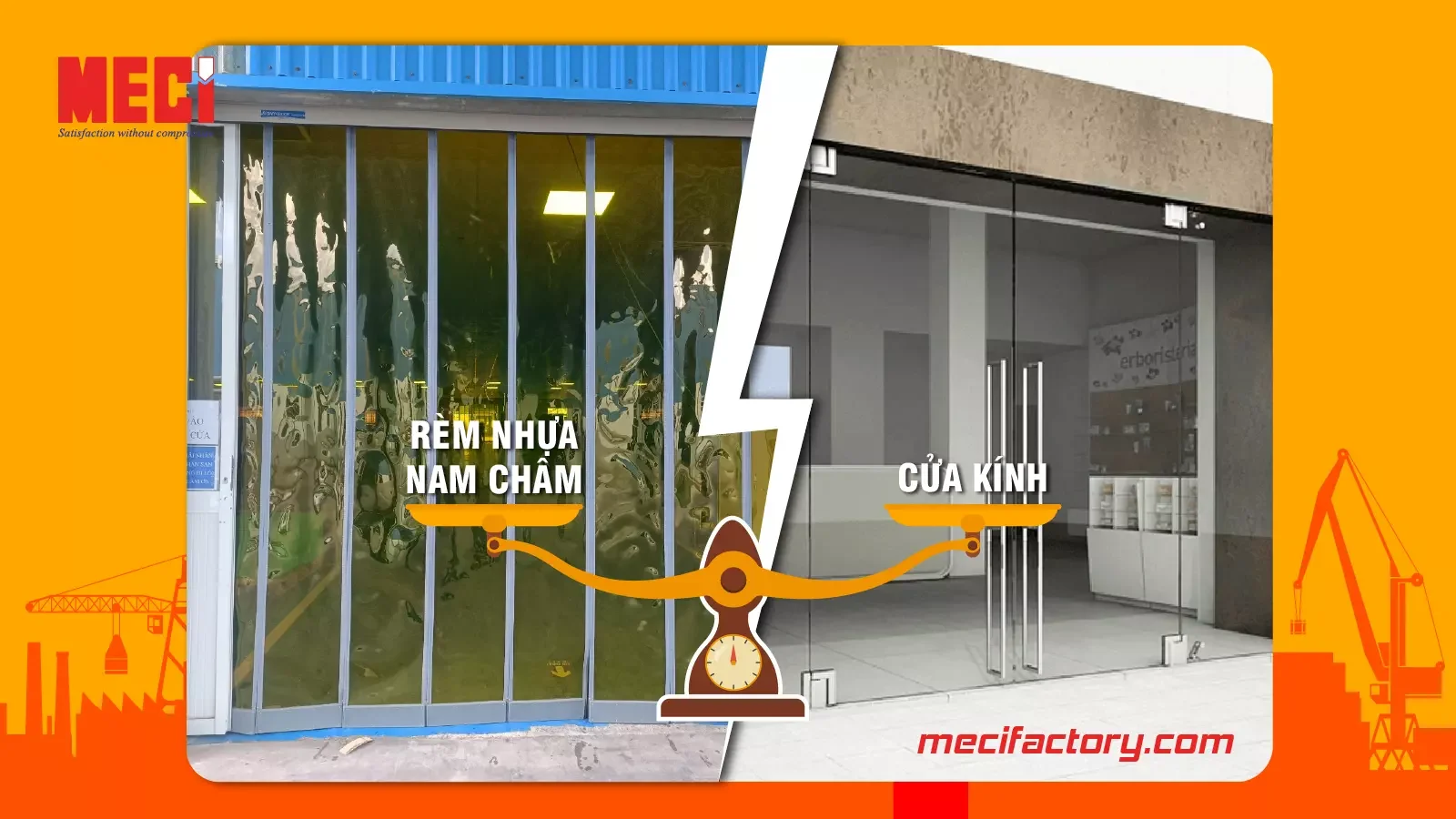 Ảnh bìa so sánh rèm nhựa nam châm và cửa kính