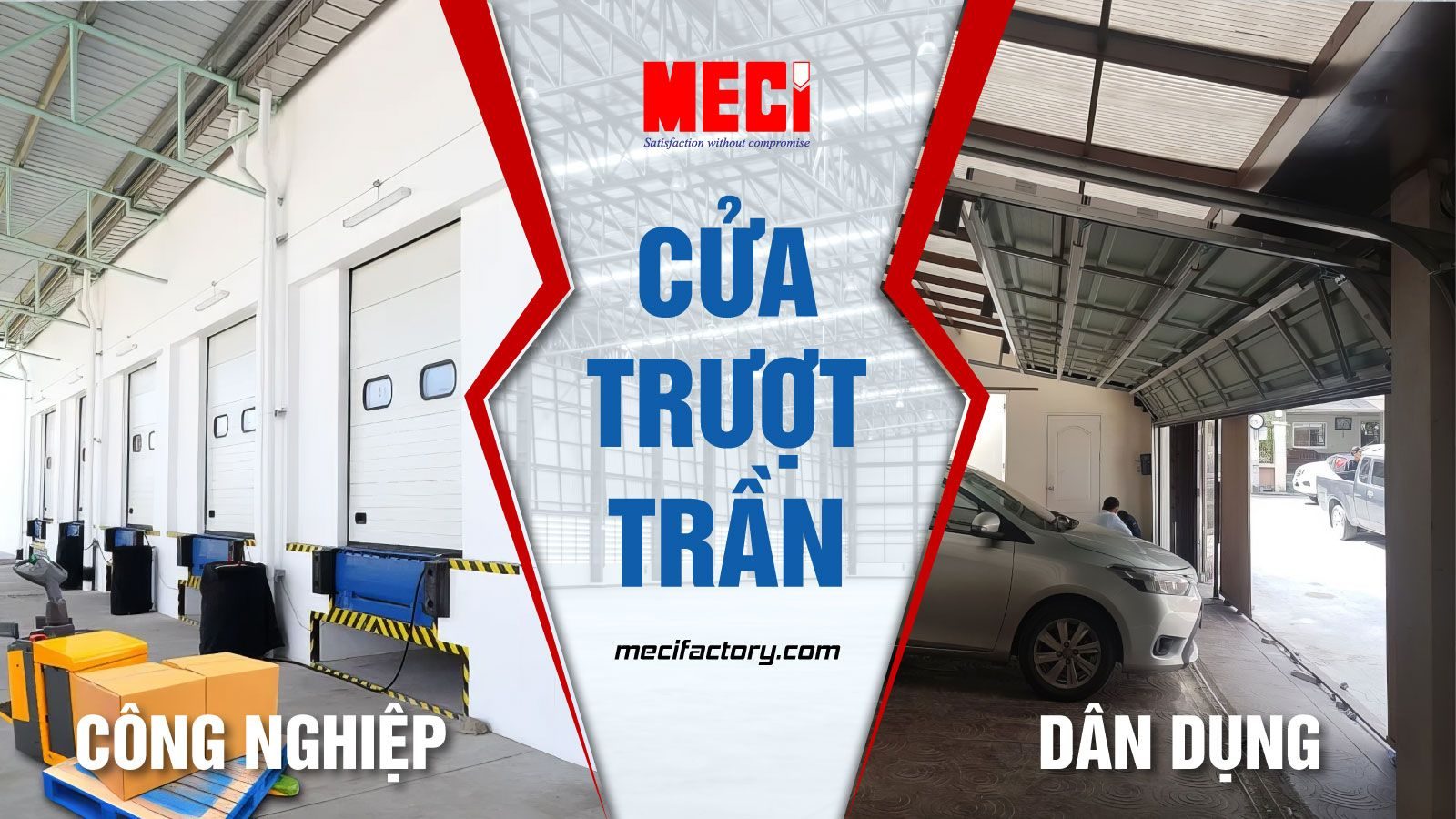 thumbnail với hình cửa trượt trần tại garage ô tô bên phải và cửa trượt trần tại các dock giao nhận hàng bên trái