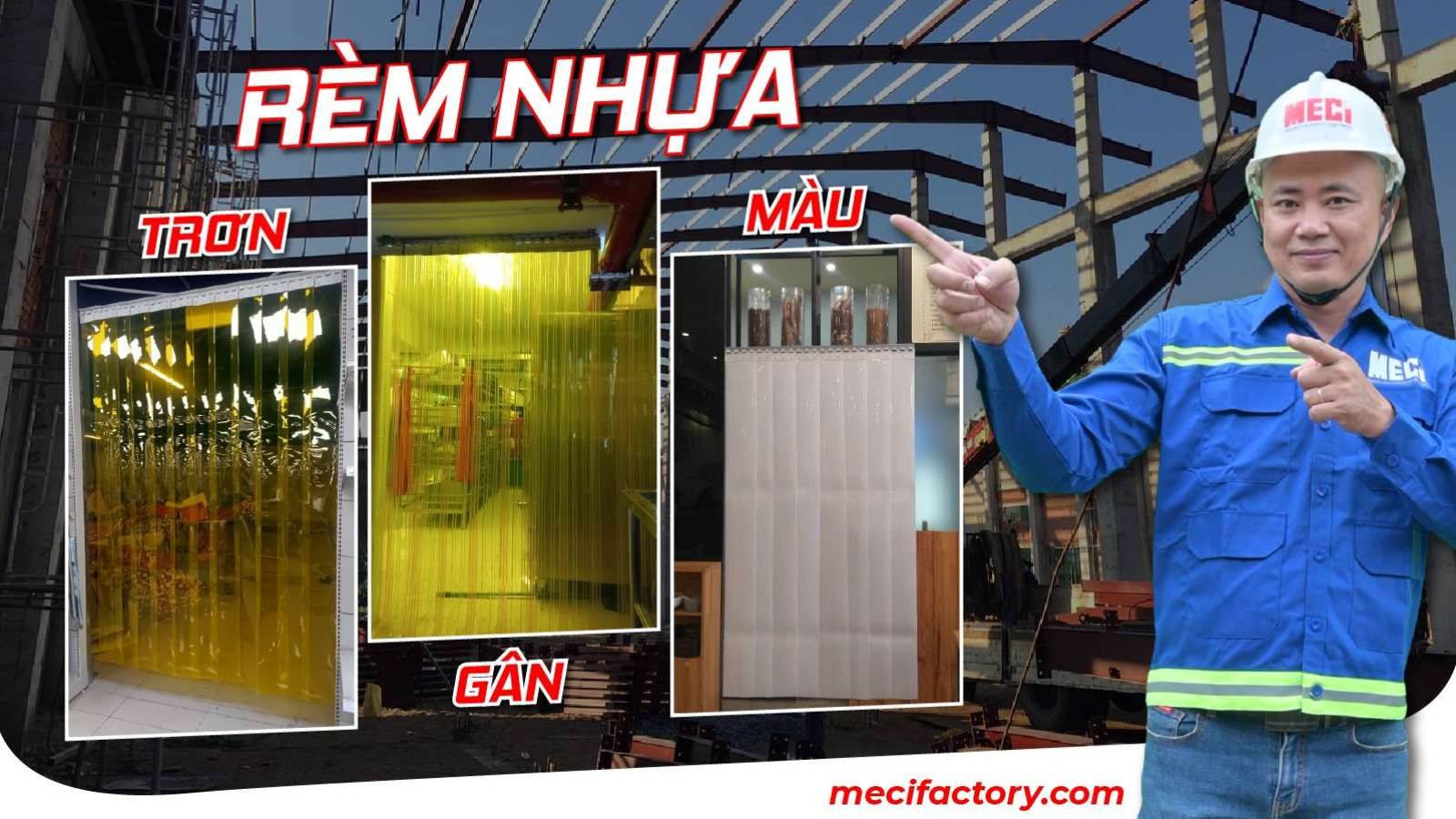 Ảnh bìa bài viết các loại rèm nhựa PVC, gồm có rèm nhựa PVC trơn, rèm nhựa gân và rèm nhựa màu trắng đục