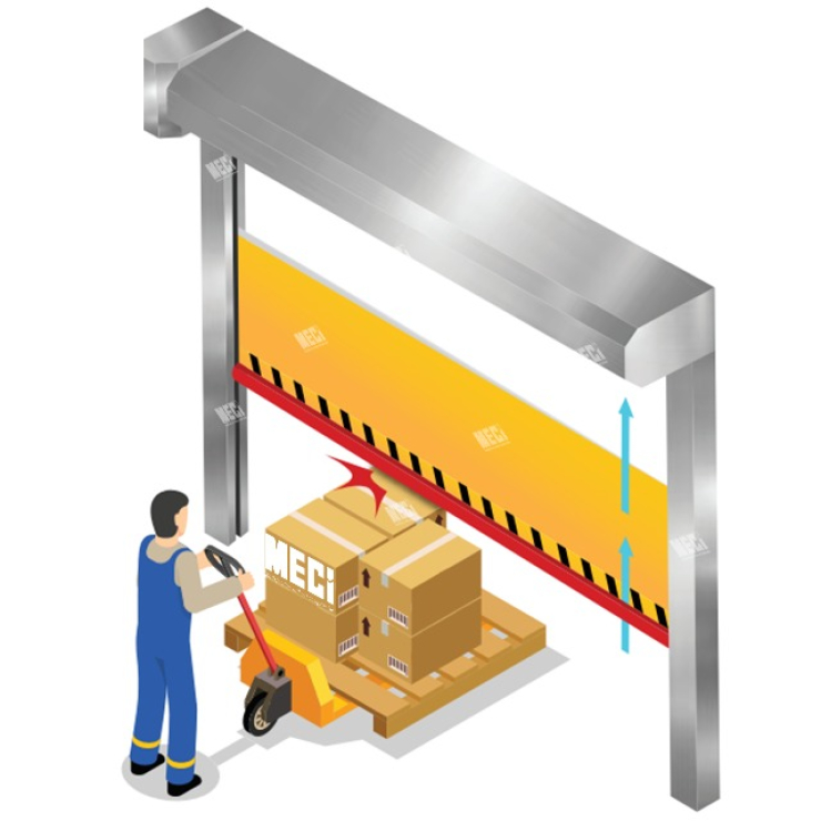 cua-cuon-nhanh-pvc-MECI-sai-gon-cam-bien-tui-khi Mô hình một người đẩy xe hàng qua cửa