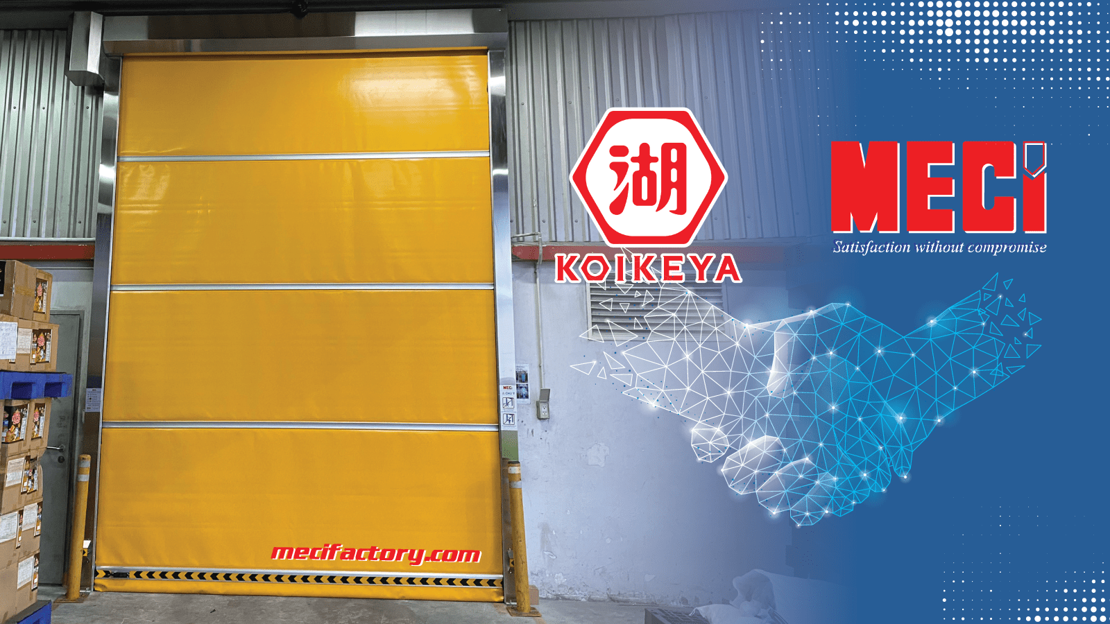 KOIKEYA Việt Nam hợp tác cùng MECI Sài Gòn lắp đặt cửa cuốn nhanh pvc màu vàng