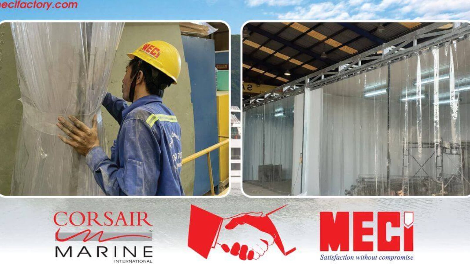 Ảnh bìa rèm nhựa ngăn bụi cho xưởng tàu Corsair Marine.